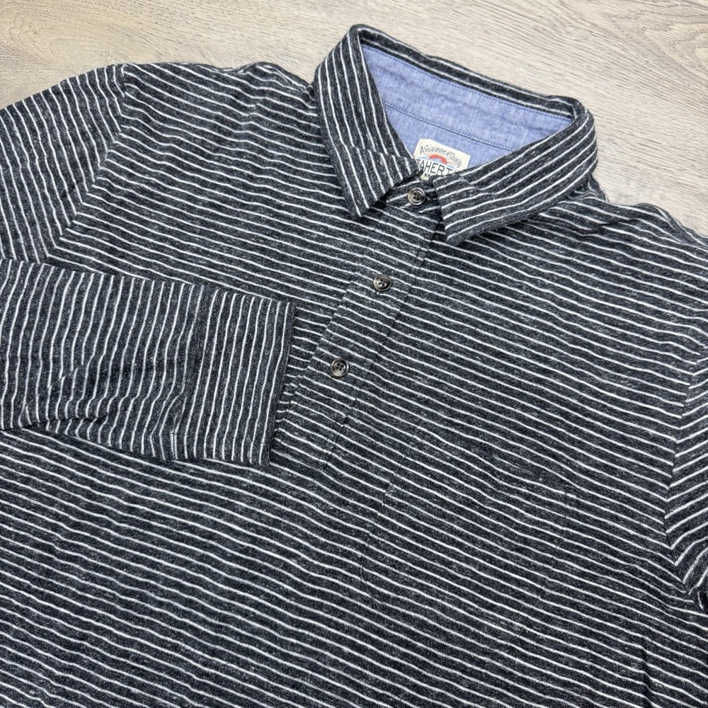 Faherty Gray Striped Men's L/S Polo Shirt Sz M Smart Casual Preppy - Picture 1 of 9